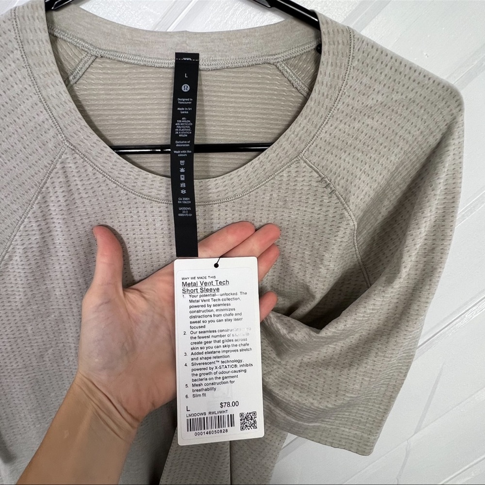 * Lululemon Metal Vent TechShort Sleeve L Raw Linen/ White - Picture 4 of 4